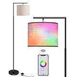 Stehlampe Dimmbar Tomosu Smart Stehlampe 9W E27 Glühbirne RGB LED Stehleuchte Wohnzimmer mit Pedalschalter Stoffschir Steuerbar via App Kompatibel mit Alexa und Google Home für Schlafzimmer Bü