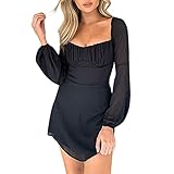 Fannyfuny Damen Kleider Frauen Sexy Rückenfreies Kleid Langarm Wrap Kleid Casual Elegant Mini Kleider Cocktail Kleider Outdoor Bequem Ballkleid Longsleeve Tshirt Kleid Weiß schwarz S M L XL