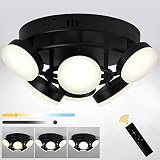 PTWFWI LED Deckenlampe Dimmbar Rund mit Fernbedienung, Deckenleuchte Schwarz Modern Metall 30W 2100LM, Lampe für Schlafzimmer Wohnzimmer Küche Lichtfarbe und Helligkeit Einstellbar 3000K-6000K, Ø36CM