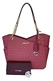 Michael Kors Jet Set Travel Large Chain Shoulder Tote Bundle with Jet Set Travel Trifold Wallet, 2021 Signature Mk Berry/Merlot, Larg