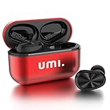 Amazon Brand - Umi Bluetooth 5.0 IPX7 W5s Kabellose In-Ear-Kopfhörer für iPhone Samsung, Huawei mit Patentiertem Intelligenten Metall-Ladeetui (Rot)