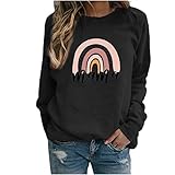 TYTUOO Damen Casual Shirt Casual Top Bequem Langarm Pullover Tops Rundhals Tee Print Mode T-Shirts Leichte Tunika Lose Bluse für Frauen Mädchen Weiblich, B-schwarz, XXL