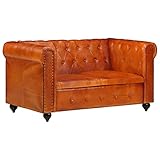 Chesterfield-Sofa 2-Sitzer Hellbraun Echtleder, Bequeme Couch, Sofa Sessel, zeitgemäße Gestaltung, Wohnzimmer Möbel, Lounge Sofa, für Wohnzimmer Schlafzimmer Büro, komfortabel langlebig