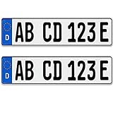 2 Stück EU KFZ Nummernschilder E Kennzeichen für Elektroauto & Plug-in-Hybride mit individueller Prägung nach Ihren Vorgaben + KFZ Schein Schutzhü