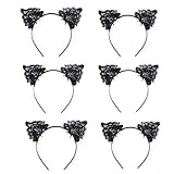 JZK 6 x Schwarz Lace Katze Ohren Haarreif Haarband Haar Band für Halloween Weihnachten Karneval Cosplay Festival Party Accessories für kinder Mädchen F