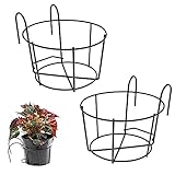 2 Stücke Geländer Pflanzgefäße Blumentopf,Blumentopfhalter,Runder Blumentopf Garteneisen,Blumentopf Aufhängen Geländer,Runde Pflanzkörbe Regal,Geeignet Für Balkon,Garten,Zaun,Indoor Und O