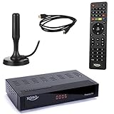 Xoro HRT 8770 KIT Twin DVB-T2 Receiver (6 Monate FREENET TV) + aktive DVBT-2 Antenne + HDMI Kabel, HDTV, PVR Ready, USB Mediaplayer, HEVC/H.265, zusätzlicher DVB-C Tuner (Kabel TV), schw