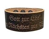 Lederarmband Herren-Armband braun Herrenarmband f. Lederhose Leder Tracht Damen Bayern Austria O´zapft is Weidmanns Heil Feuerwehr Gott zur Ehr, Gott zur Ehr dem Nächsten zur Wehr, L 23 cm, B 3,8