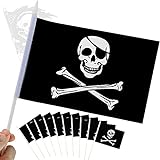 24 Stücke Mini Piraten Flagge Handheld Jolly Roger Flagge Schädelknochen Piraten Banner Miniatur Bootsflagge Verblassenbeständig Schädel Stick Flagge für Outdoor Indoor Dekor, 5,5 x 8,3 Z
