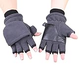 Nankod Winter Polar-Fleece-Halbfinger-Handschuhe, Damen und Herren, doppelschichtig, dicker Touchscreen, fingerlos, umwandelbare Fäustlinge mit Bezug