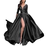 HSKcim Winterkleider Damen Elegante Sexy V-Ausschnitt Split Wickelkleider Bodycon Slim Fit Clubwear Kleid Langarmkleid Abendkleid Partykleid Freizeitkleider Cocktaiikleid A66