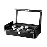 QCSMegy Uhrenbox Organizer 12 Slots Uhrenaufbewahrung Vitrine für Männer Frauen Weiches PU-Leder Uhrenkissen Glasplatte Schwarz Zubehör (Farbe : Farbe)
