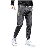 Julhold Herren Jeans Fleecehose Herbst Winter Denim Gerade Hose zum Anziehen Warme leichte Jogginghose mit elastischer Taille(Grau,4XL)