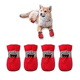 YAODHAOD Hundestiefel Pfotenschutz, Anti-Rutsch-Hundeschuhe Diese bequemen, weichen Sohle sind mit reflektierenden Riemen für kleine Hunde (7: 5,9x5 cm L*W, Rot)