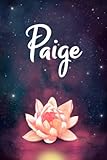 Paige: Personalized Name Journal, Lined Notebook with Beautiful Pink Water Lily Illustration on Blue Purple C