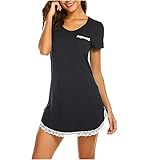 HCOO Nachthemden für Damen Baumwolle Damen Nachthemd Kurzarm Streifen Sexy Negligee Baumwolle Nachtkleid Nachtwäsche Sleepwear Schw