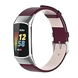 BoLuo Uhrenarmband für Fitbit Charge 5 Band, Genuine Leder Ersatzband Watch Armband Silikonband Strap, Uhrarmband Bracelet Armbänder Wrist Strap für Fitbit Charge 5 Watch Accessories (Wein)