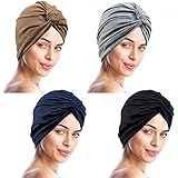 YSense 4 Stücke Afrikanischer Turban für Frauen Knoten Vorgebundene Mode Plissee Turban Mütze, Kopfwickel Schlaf Mü