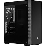 Corsair 110R Mid-Tower ATX Gehäuse mit gehärtetem Glas (minimalistisches Design, flexible Speicheroptionen, herausnehmbare Staubfilter, integrierter 120-mm-Lüfter) schw