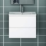 Acezanble Badezimmer Badmöbel 60 cm Vormontiert Waschtisch mit Unterschrank Hängeschrank Weiß
