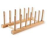 Set mit 1 Bambus-Holz-Geschirrregalen, Tellerständer, Topfdeckelhalter, Küchenschrank-Organizer für Schüssel, Tasse, Schneideb