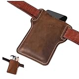 Eumspo Echtes Leder Handy Gürteltasche für iPhone 13 12 11 Pro XS Max SE XR X XS 7 8 6S Plus Samsung, Handy Holster Herren Damen Leder Vertikal Handytasche für joggen,Gartenarbeit (Braun-Echtes ​L