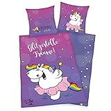 Klaus Herding GmbH Pummeleinhorn Bettwäsche-Set mit Wendemotiv 135x200 80x80 Baumwolle Pummelfee Bettzeug