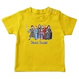 Iron Man - Game of Thrones Lustiges Gelb Baby T-Shirt - Eddard, Catelyn, Robb, Sansa, Arya, Brian, Rickon und Tony Stark (Robert Downey Jr Caricature) (Iron Man - Game of Thrones Parodie sig