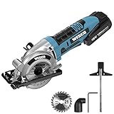 WESCO Mini Handkreissäge, 18V Mini Kreissäge, mit 2,0Ah Akku, 24T 85 mm TCT Sägeblatt, Schnitttiefe 0-27 mm (90 °), 2300 U/min, Akku Kreissäge mit Akku, Ladegerät und Vakuumadap