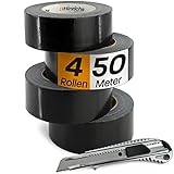 Hinrichs 4 Rollen Klebeband schwarz Panzerband - Panzertape für Innen und außen - 50 m x 50 mm - Gratis C