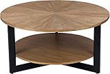 PADMA HOUSE Runder Couchtisch aus massivem Holz, Wohnzimmertisch Sofatisch Metallgestell, 2-stöckiger Kaffeetisch Loungetisch, Einfacher Aufbau, Industrie-Design, für Wohnzimmer (Couchtisch)