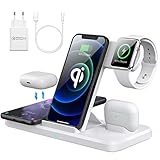 AMZLIFE Wireless Charger,4 in 1 Qi Induktive ladestation,15W Kabelloses Ladegerät für Apple Watch SE/6/5, Airpods Pro, iPhone 12/11/SE/XR/Xs Max/8, Samsung Galaxy Buds/S21/S20 Mit 18W QC 3.0 Adap