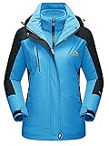 TACVASEN Damen 3-in-1 Jacke Wasserdicht Fleece Gefüttert Kapuzenmantel für Winter Outdoor Ski Sports, Blau, XL