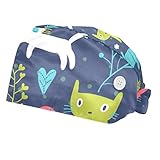 ZORE_FINE5 Arbeitskappe mit Knopf und Schweißband, Unisex, verstellbar, elastisch, zum Binden, bunte Katzen und Vögel, 2 Stück