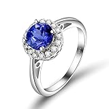 ANAZOZ Echtschmuck Damen Ring 18 Karat 750 Weißgold 0.85 Karat Tansanit 0.24 Karat Diamant Ehering Damen Solitärring Größe 53 (16.9) AN0843