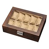 WWKDM Uhrenbox Vitrine Holz, 10 Slot Uhrenetuis für Herren Damen, Uhren-Organizer-Schrank mit Glasdeckel und Verschluss-Verschluss Good S