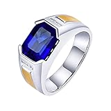 AmDxD Herren Echtschmuck Ring 18 Karat Weißgold & Gelbgold mit Saphir 2.6ct und Diamant Breit Verlobung Ringe Silber & Gold, Männer Geschenk, Gr.65 (20.7)