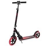BELEEV Roller für Erwachsene, Tretroller Kick Scooter mit 2 Rädern, Schnellverschluss Klappbar System, 4 Höhenverstellbare, Große 200mm Räder Roller Jugendliche (Rot)