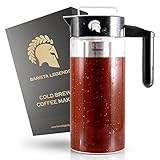 Barista Legends Cold Brew Coffee Maker - 1200ml Glas Kaffeebereiter mit Kunststoff Griff - Optimale Form für den Kühlschrank dank schlankem Design - permanent Edelstahlfilter für perfekten Coldbrew