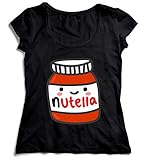 Nutella Jar Smiling Tasty Happy Nutela Damen T-Shirt Black Men's Shirt Baumwolle Cotton Damen SM Women Black T-S