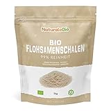 Flohsamenschalen Bio - 99 % Reinheit - 1 kg. Organic Psyllium Husk. Indishe, naturbelassen und rein. Ballaststoffreich und Vegan, zur Aufnahme in Wasser, Getränken oder Säften. NaturaleB
