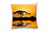 Paul Sinus Art Natur, orange, Sonnenuntergang, Afrika, Silhouette Deko Kissen 40x40cm für Couch Sofa Lounge Zierkissen - Dekoration zum Wohlfü