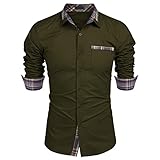 QWERD Herren Hemd Langarm Einfarbig Regular Fit Hemden Herren Kontrast Kentkragen Karohemd Kariert Business Freizeit Shirt für Männer Button Down Long Sleeves Dress Shirts Tops Für Anzug H