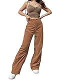 Gerade Damen-Hose aus Kordsamt, einfarbig, klassisch, lässig, hohe Taille, mit Reißverschlusstaschen, breiter Beinabschluss, Winter, Herbst, Erwachsene, Boyfriend Y2K, kaki, S