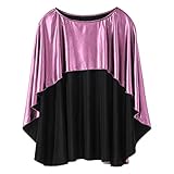 inlzdz Damen Metallic Glänzender Fledermaus Umhang Cape Poncho Stola Schal Asymmetrisches Saum Jacke Mantel Hemd Oberteil Cocktailparty Brautkleid Abendkleid Rosa One S