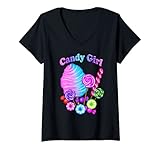 Damen Candy Girl Netter süßer Lolly Zuckerwatte-Leckerei-Liebhaber T-Shirt mit V
