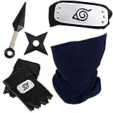 Etitulaire Konoha Naruto Stirnband Metall mit Kakashi Maske + Kunai + Kakashi Sharingan Halskette, Kakashi Cosplay Set (5 Stück Set)