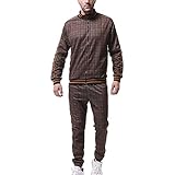 RICHBA Herren Plaid Sport Trainingsanzug Jogger Sweatshirt Sets Karierte Hose Full Zip Casual Jogging Gym Anzug Jacke mit Taschen, coffee, XL