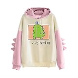 Pianshanzi Damen Teenager Mädchen Kawaii Dino Hoodie Pullover mit Kapuze Dinosaurier Kapuzenpullover Sweatshirt Langarmshirt Oberteile Top ohne T