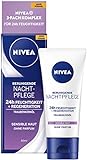 NIVEA Beruhigende Nachtpflege 24h Feuchtigkeit + Regeneration (50 ml), Gesichtscreme für sensible Haut, Nachtcreme mit Traubenkernöl und Süßholzextrak